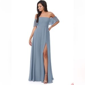 Azazie dusty blue chiffon bridesmaid dress.